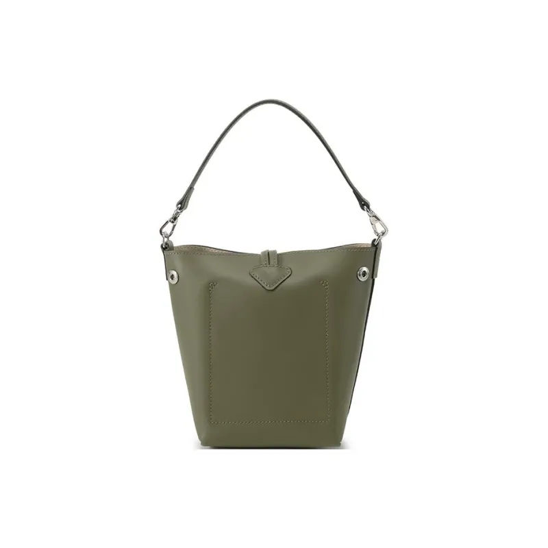 LONGCHAMP Cow Leather Bucket Bags One Shoulder Handbags Regular Women's Khaki Green-3