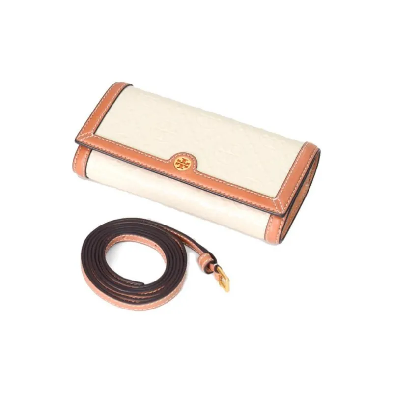 TORY BURCH T Monogram Patent Leather One Shoulder Crossbody Clutch Women's Cream-3