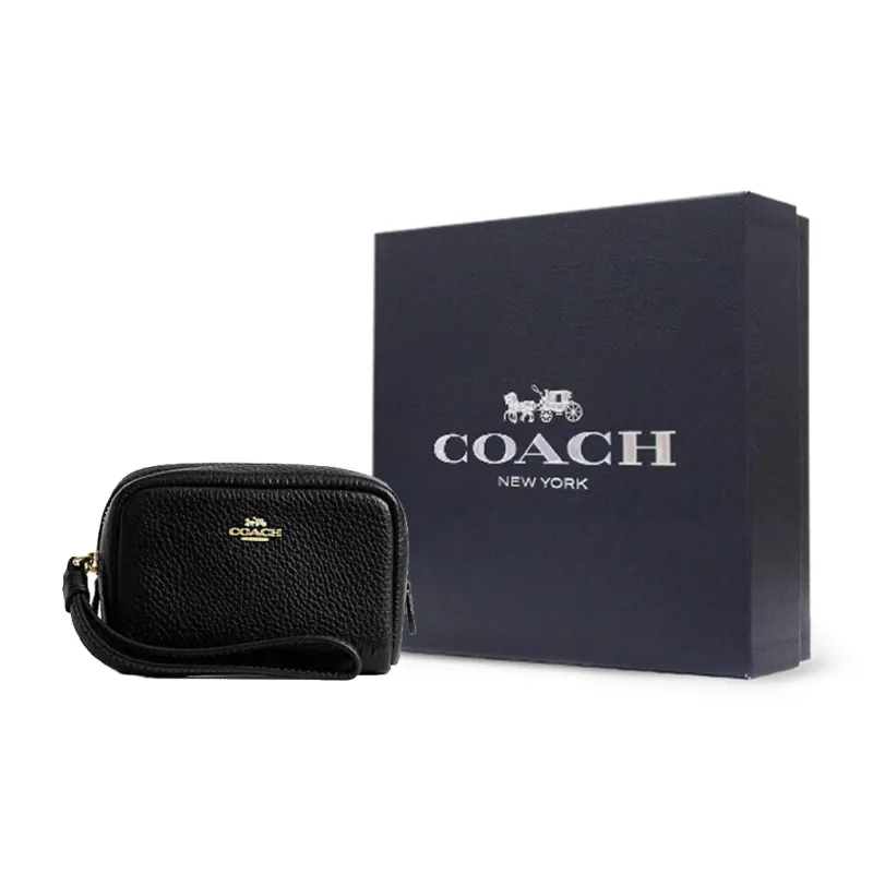 COACH Cow Leather Clutch Wrist Bag Regular Women's Black-5