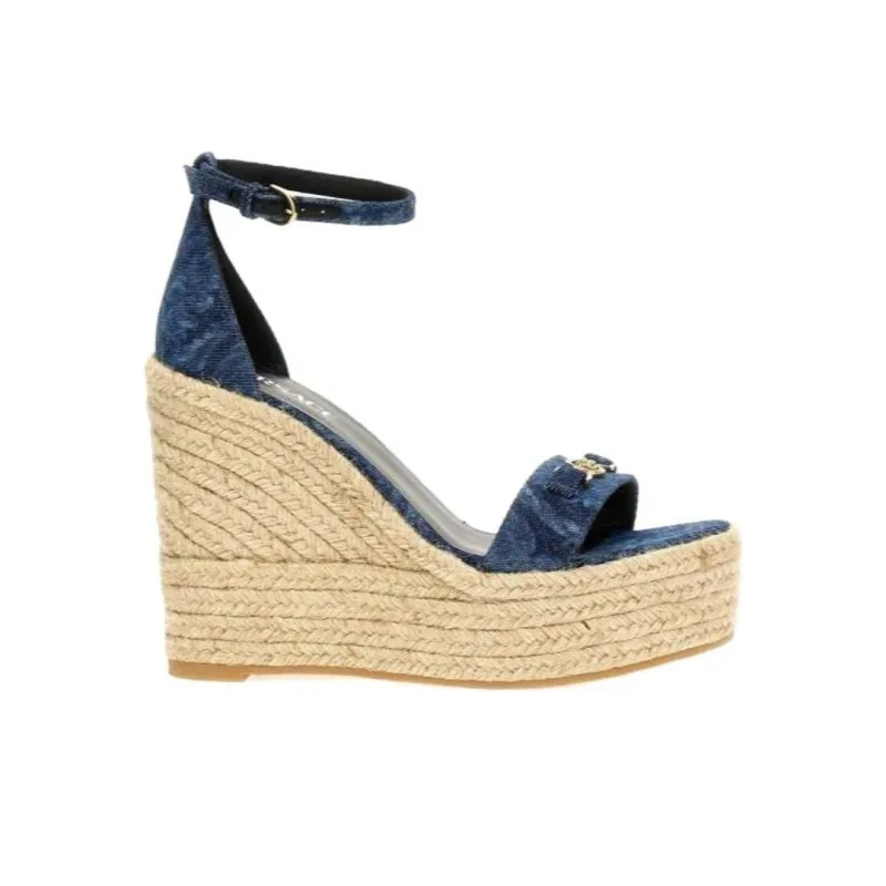 VERSACE Barocco Denim Wedge Sandals-1