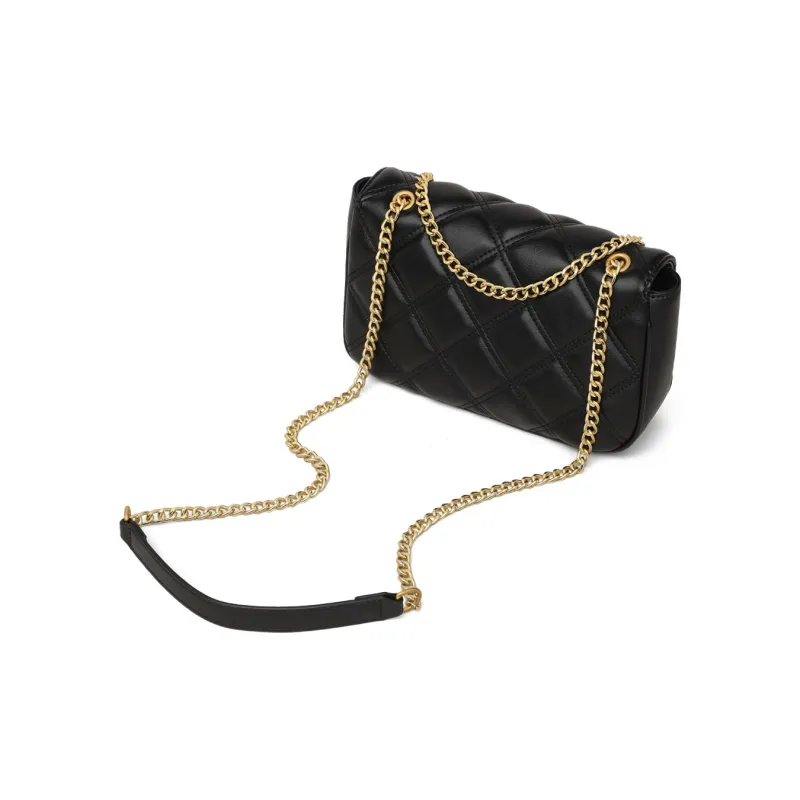 COMELY Cow Leather Patchwork Synthetic Leather Shoulder Bag Crossbody Bag Small Size Women's Black-3