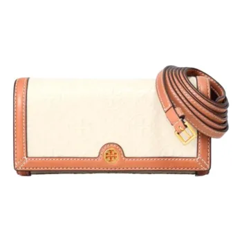 TORY BURCH T Monogram Patent Leather One Shoulder Crossbody Clutch Women's Cream