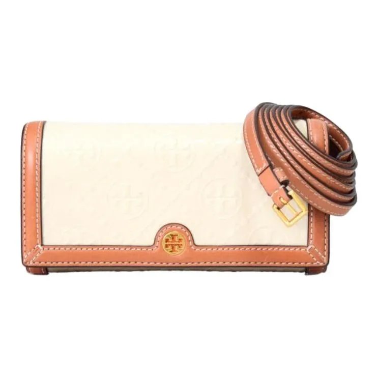 TORY BURCH T Monogram Patent Leather One Shoulder Crossbody Clutch Women's Cream-0