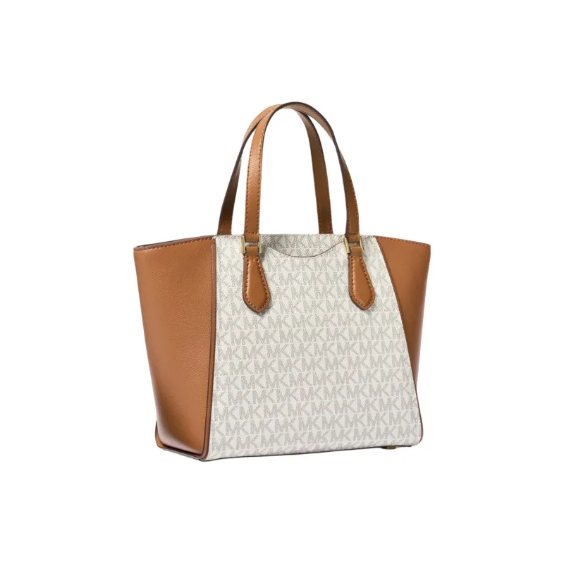 MICHAEL KORS TARYN Artificial Leather Shoulder Bag, Crossbody Bag, Handbag Trumpets Women's Vanilla White & Acorn Brown-1