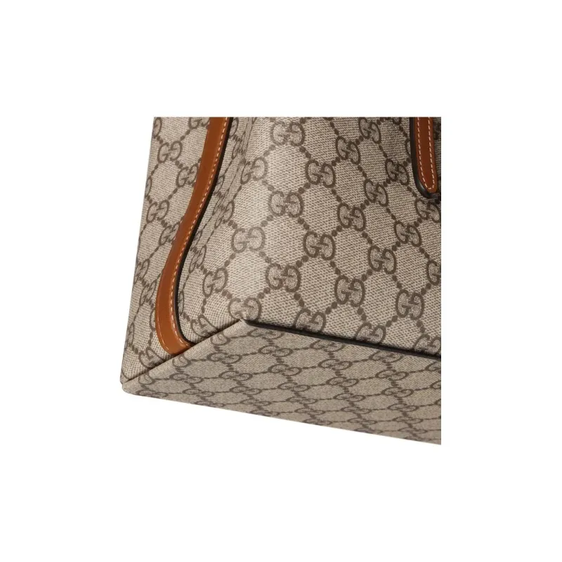 GUCCI Emblem Coated Canvas Small Tote Bag Shopping Bag Crossbody Handbag Women's Brown-7