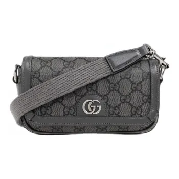 GUCCI Ophidia Canvas With Leather Crossbody Bag Shoulder Bag Extra Mini Men's Gray & Black