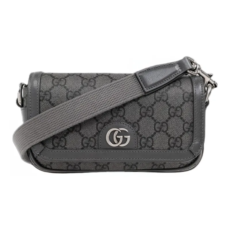 GUCCI Ophidia Canvas With Leather Crossbody Bag Shoulder Bag Extra Mini Men's Gray & Black-0