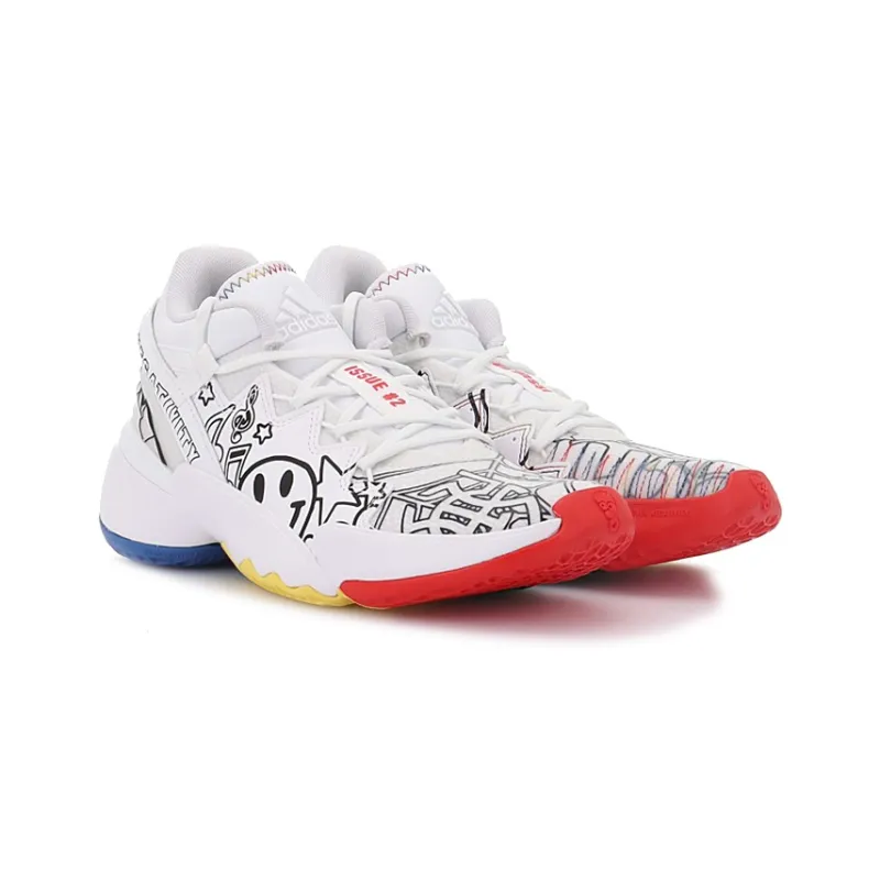 Adidas D.O.N. Issue #2 Abrasion Resistant Breathable Low Top Basketball Shoes White Teenagers-2