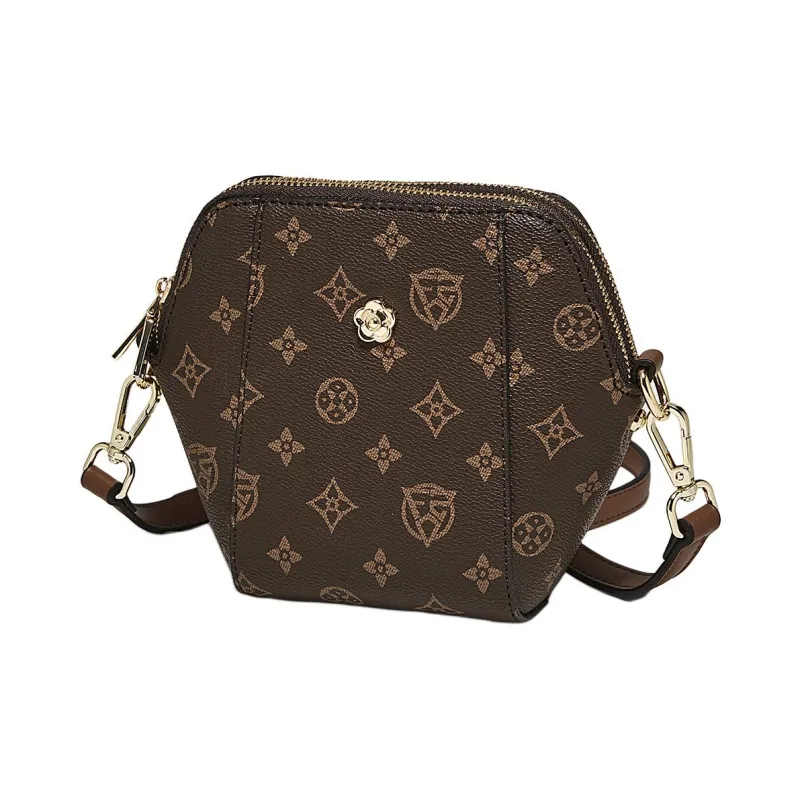 Marino Orlandi Synthetic Leather Small Square Bag, Crossbody Bag, Shoulder Bag Regular Women's Coffee/Ecru-2