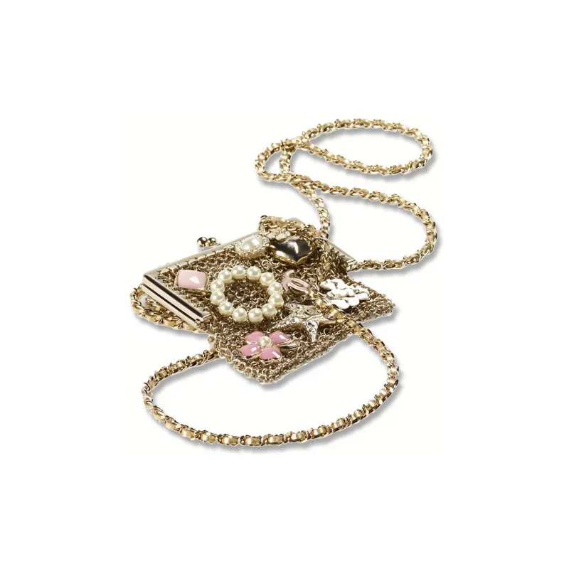 CHANEL 22A Early Autumn Metal Chain Bag Crossbody Bag Women's Gold & White & Red & Pink-2