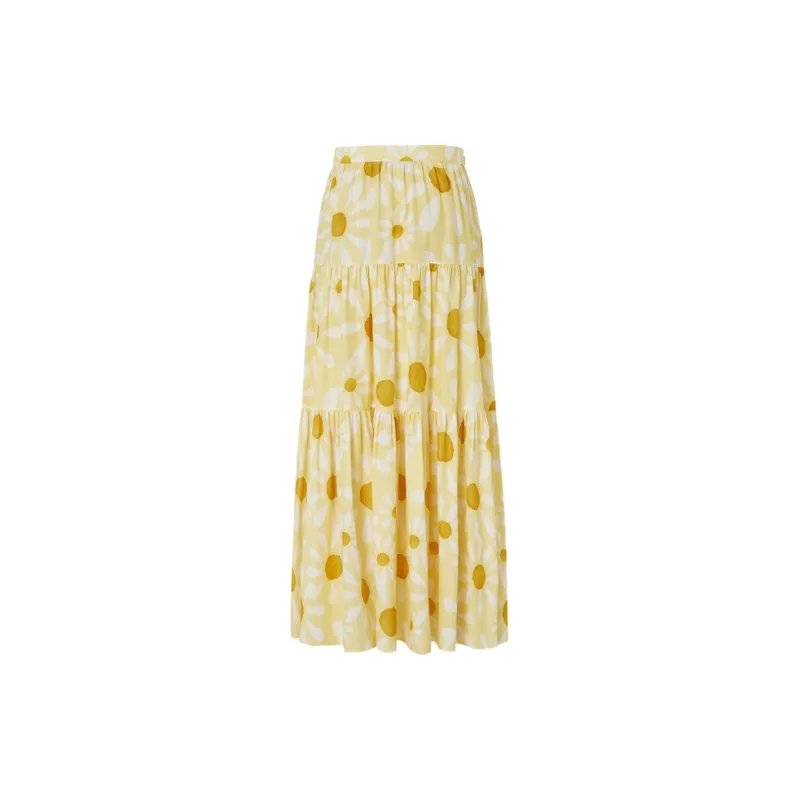MOCO Casual Long Skirts Women's Yellow Base With Mixed Print-1