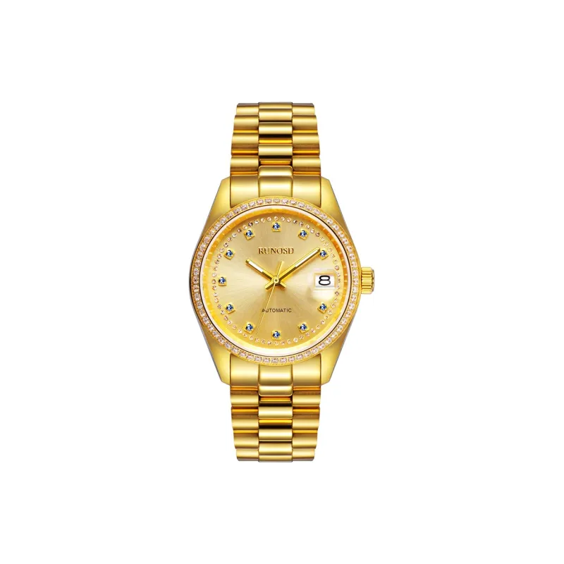 RUNOSD Automatic Mechanical Movement Gold-Plated Strap Watch Men's Watches Gold Dial-6