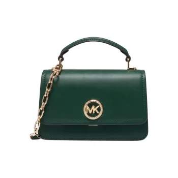 MICHAEL KORS Delancey Cow Leather, Split Cow Leather Shoulder Bag, Crossbody Bag, Handbag Small Size Women's Green