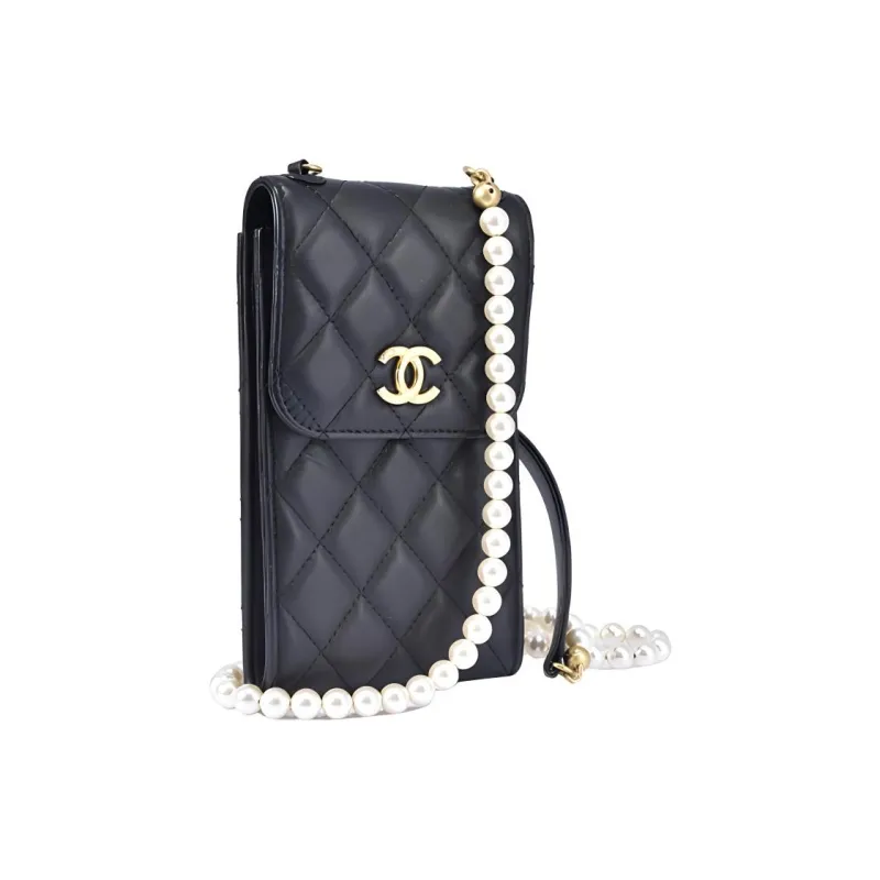 CHANEL Lambskin Shoulder Bag, Crossbody Bag, Cell Phone Pouch Mini Women's Black-1
