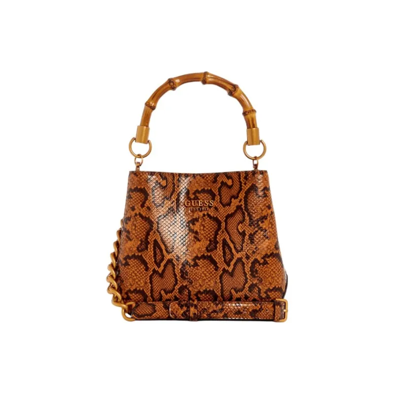 GUESS Artificial Leather Bucket Bags Shoulder Bag Crossbody Bag Handbag Small Size Women's Brown-0