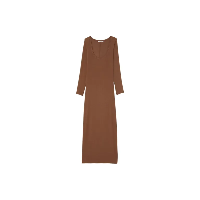 Victoria's Secret Ribbed Modal Long Sleeve Slip Dress / Brown Nightgown Women's Dark Brown-0