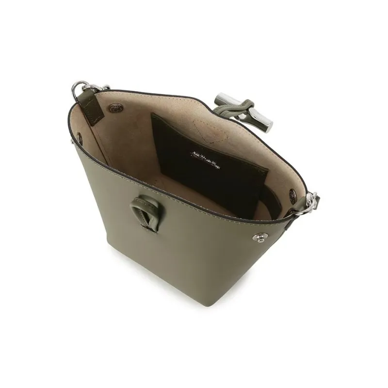 LONGCHAMP Cow Leather Bucket Bags One Shoulder Handbags Regular Women's Khaki Green-5