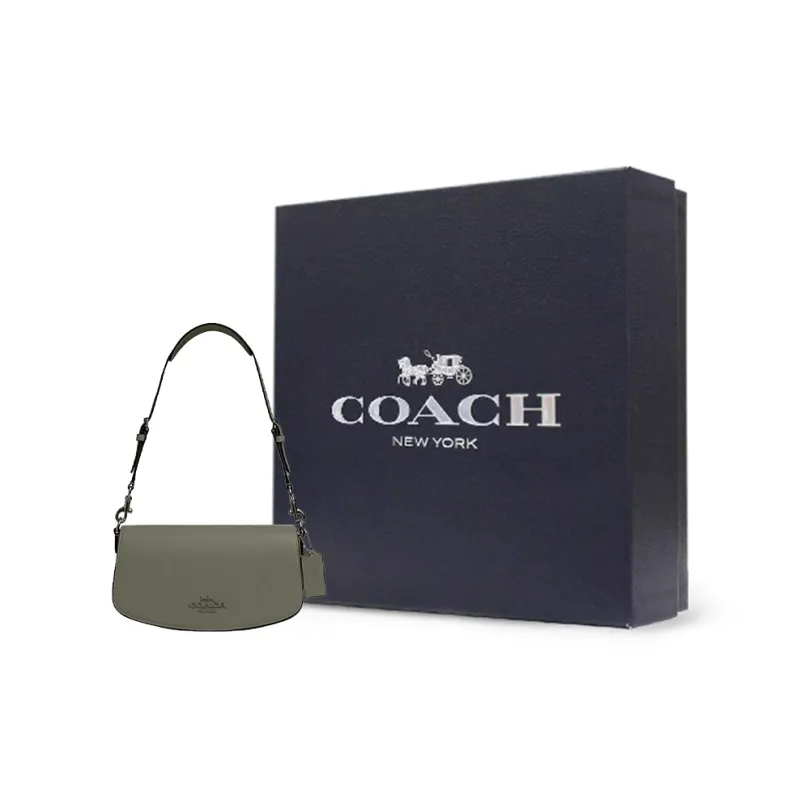 COACH Cow Leather Handbag, Shoulder Bag Medium Size Women's Army Green-5