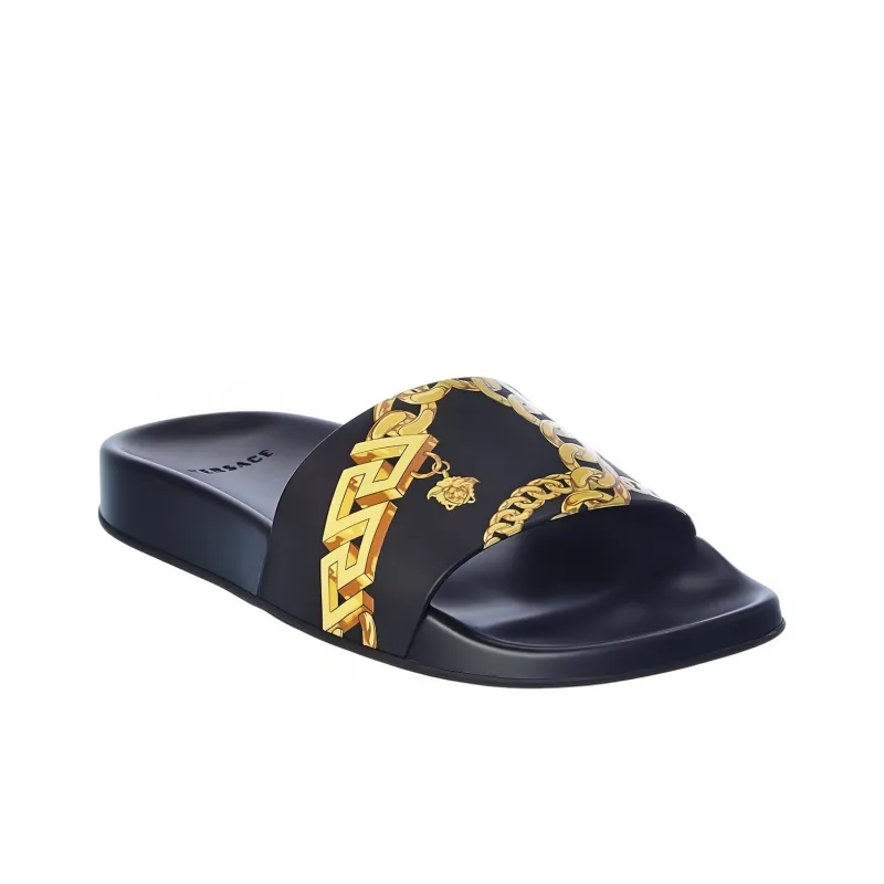 VERSACE Women's Slide 'La Greca Chain Print - Black'-2