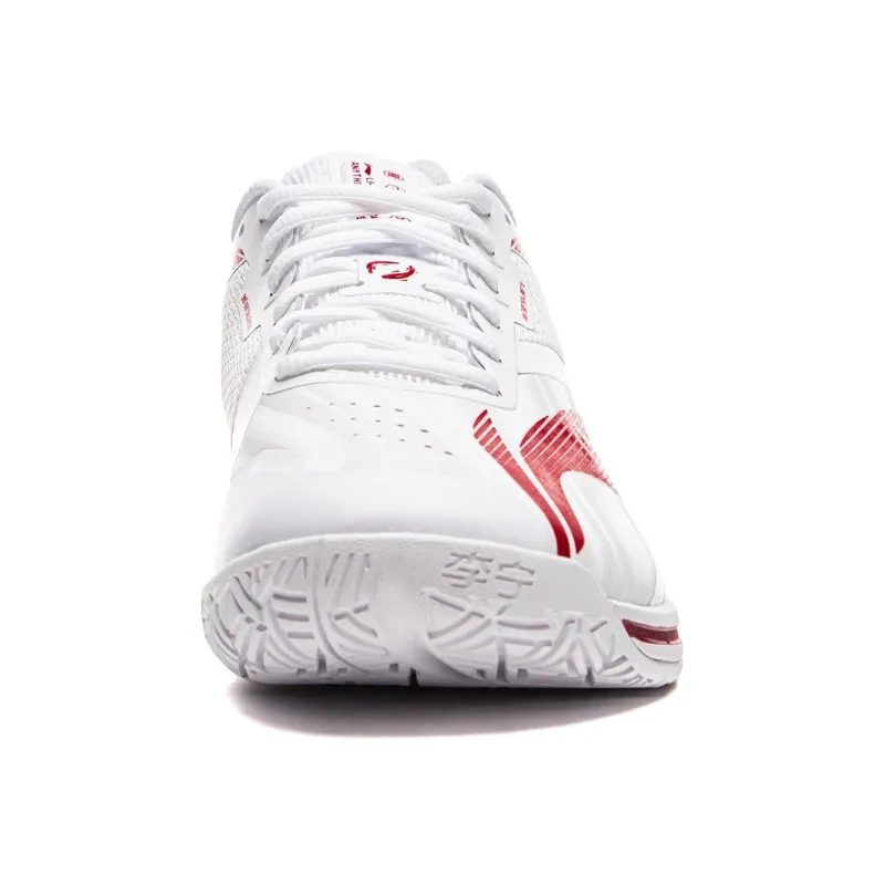 LiNing Slip Resistant Breathable Low Top Badminton Shoes Unisex White Red-4