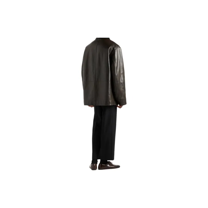 PRADA Leather Jacket Men's Olive Green-2