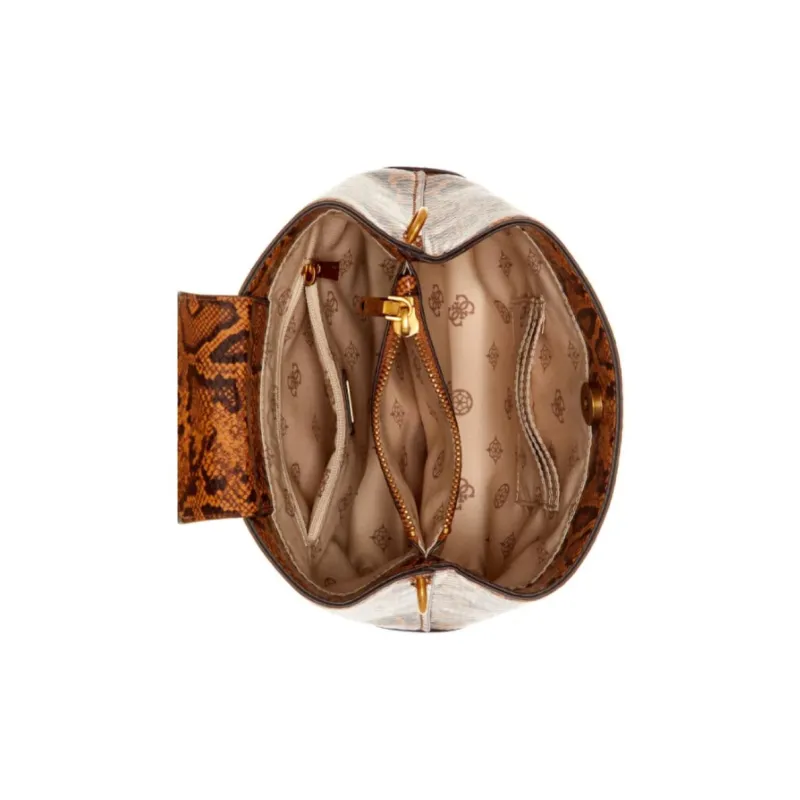 GUESS Artificial Leather Bucket Bags Shoulder Bag Crossbody Bag Handbag Small Size Women's Brown-3