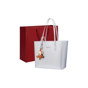 Old Man's Head Cow Leather Patchwork Synthetic Leather Handbag Shoulder Bag Tote Bag Women's Silver