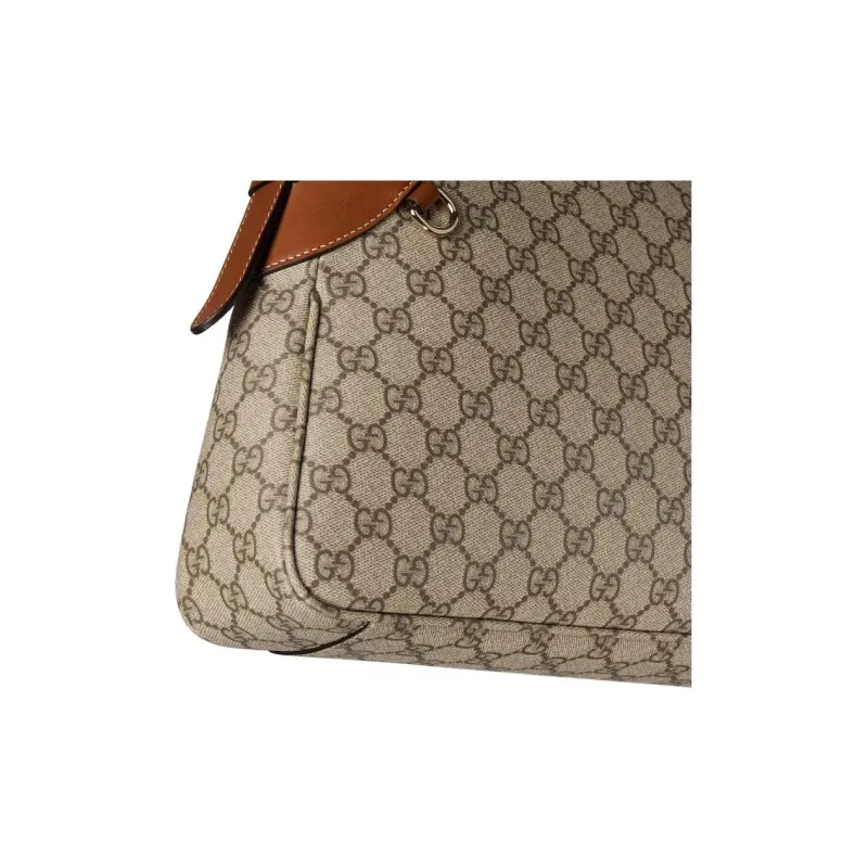 GUCCI Coated Canvas With Leather Binding Handbag Shoulder Bag Medium Size Women's Beige & Dark Brown-6