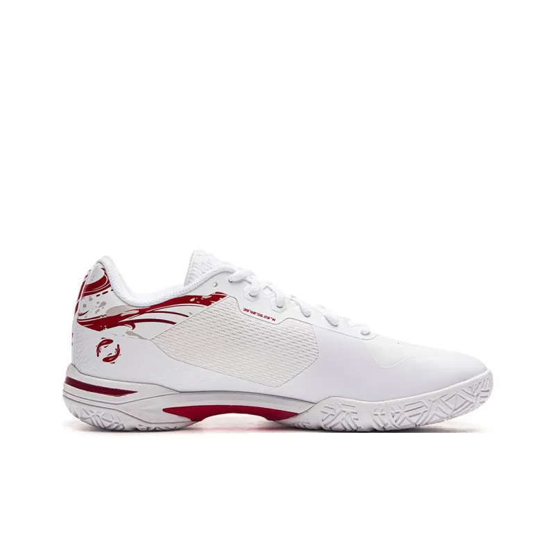 LiNing Slip Resistant Breathable Low Top Badminton Shoes Unisex White Red-1