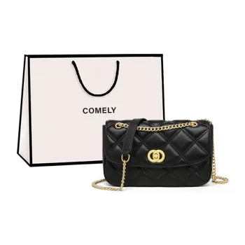 COMELY Cow Leather Patchwork Synthetic Leather Shoulder Bag Crossbody Bag Small Size Women's Black