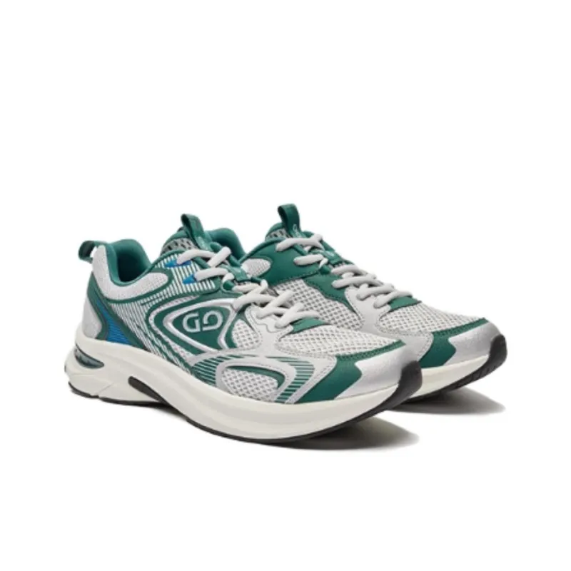 QIAODAN Wear Resistant Slip Resistant Low Top Casual Running Shoes Men's Gray Green-3