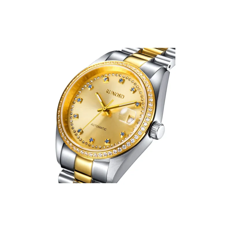 RUNOSD Automatic Mechanical Movement Gold-Plated Strap Watch Men's Watches Gold Dial-13