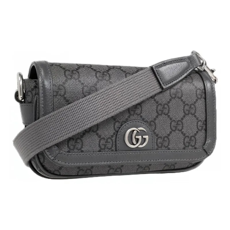 GUCCI Ophidia Canvas With Leather Crossbody Bag Shoulder Bag Extra Mini Men's Gray & Black-1