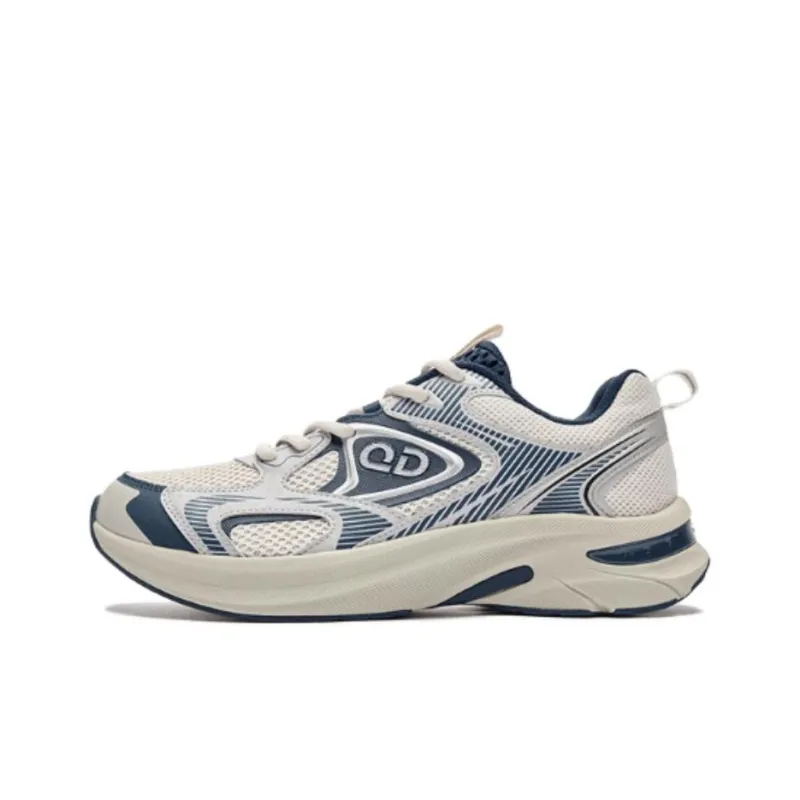 QIAODAN Cushioning Wear Resistant Low Top Running Shoes Men's White Blue-0