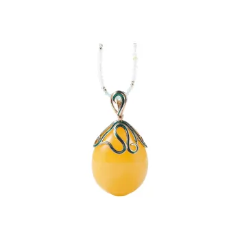 S&A S925 Silver With Amber Beeswax Inlay Necklaces Women's