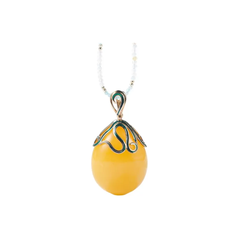 S&A S925 Silver With Amber Beeswax Inlay Necklaces Women's-0