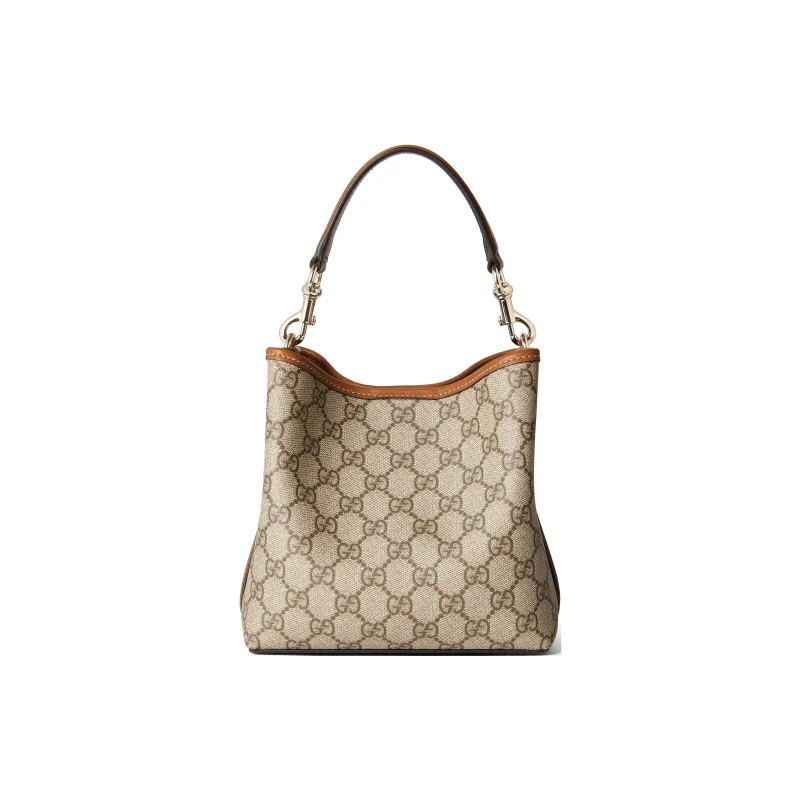 GUCCI Coated Canvas With Leather Bucket Bags Handbags Mini Women's Beige & Dark Brown-4