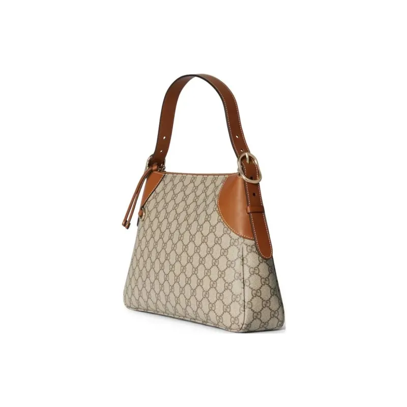 GUCCI Coated Canvas With Leather Binding Handbag Shoulder Bag Medium Size Women's Beige & Dark Brown-2
