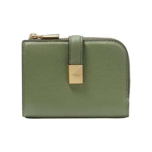 Kate Spade Calfskin With Pebbled Leather Wallet Small Size Women's Olive Green