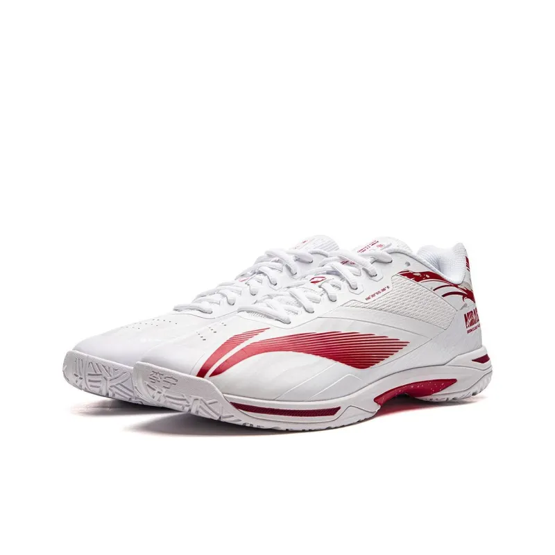 LiNing Slip Resistant Breathable Low Top Badminton Shoes Unisex White Red-2