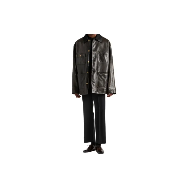 PRADA Leather Jacket Men's Olive Green-1