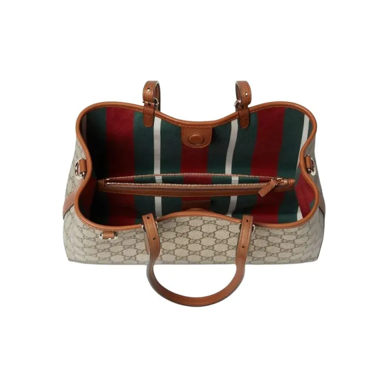 GUCCI Emblem Coated Canvas Small Tote Bag Shopping Bag Crossbody Handbag Women's Brown-4