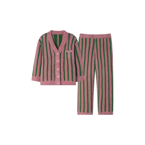 MIIOW Pajama Set Women's Green Pink Stripes