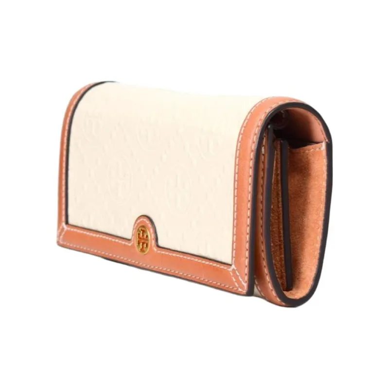 TORY BURCH T Monogram Patent Leather One Shoulder Crossbody Clutch Women's Cream-1