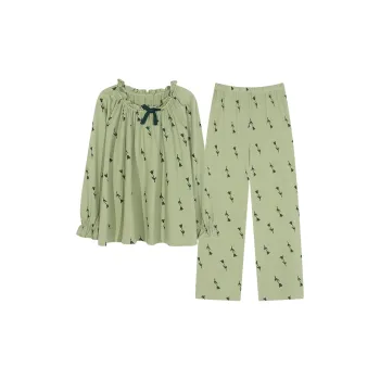 White Ran Pajama Set Women's Green