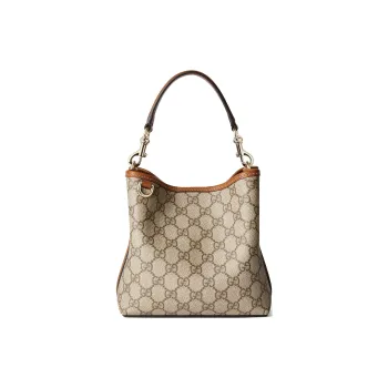 GUCCI Coated Canvas With Leather Bucket Bags Handbags Mini Women's Beige & Dark Brown