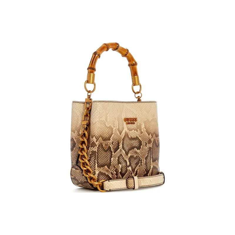 GUESS Artificial Leather Bucket Bags Shoulder Bag Crossbody Bag Handbag Small Size Women's Brown-1