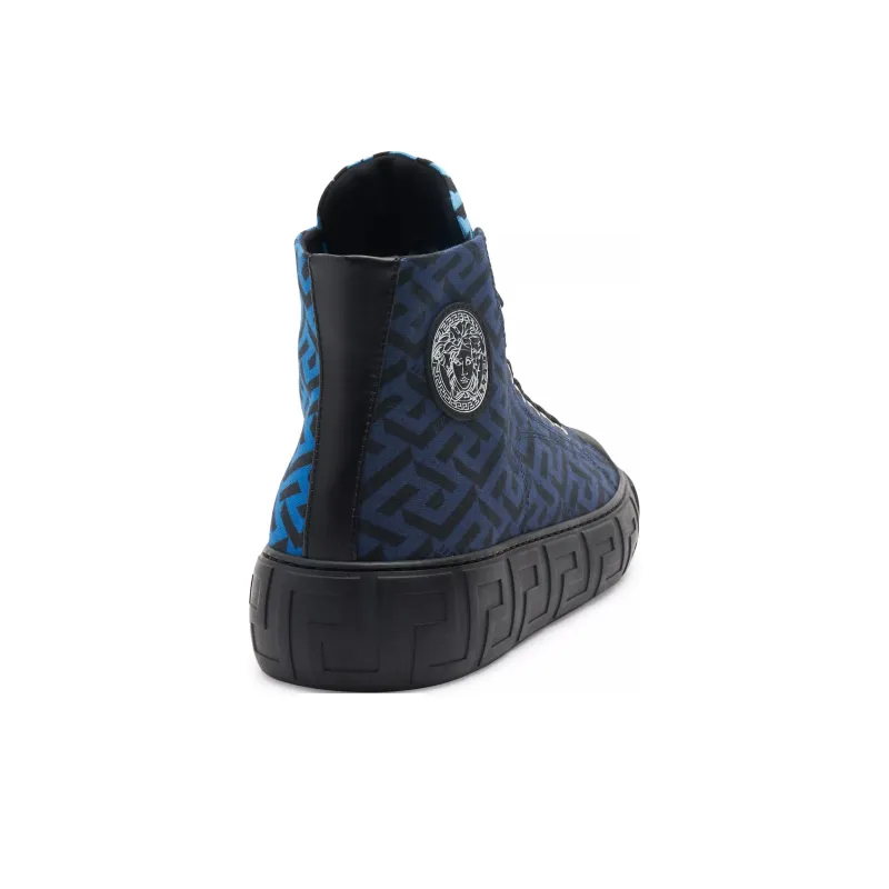 VERSACE Greca High Top Greek Print Dark Blue Black-4
