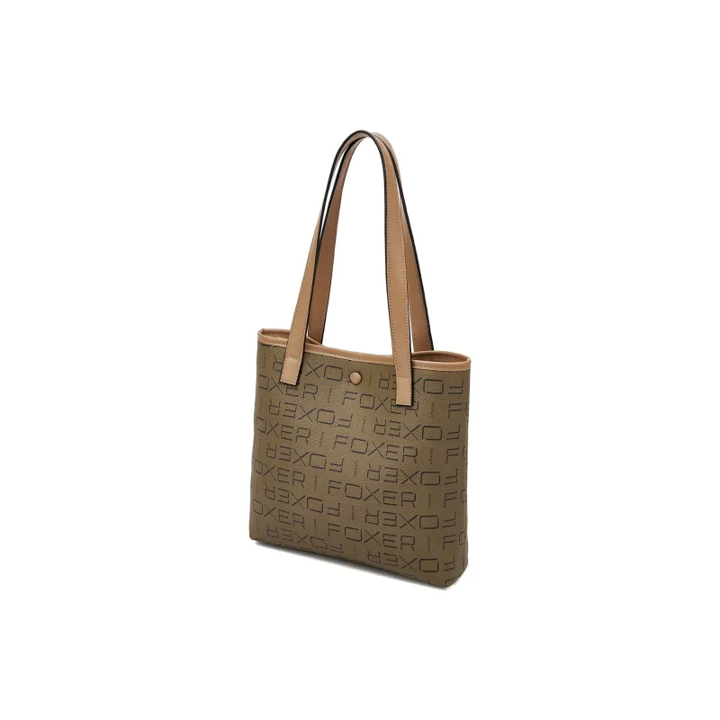 FOXER Synthetic Leather Tote Bag, Shopping Bag, Shoulder Bag Women's Khaki-3