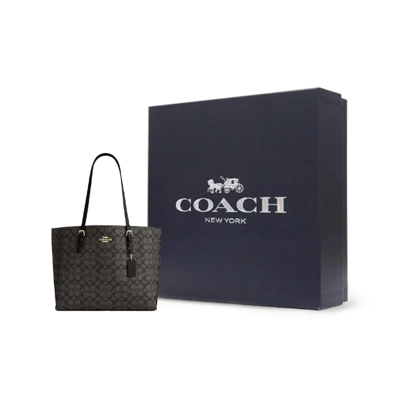 COACH Mollie Artificial Leather Tote Bag, Shopping Bag, Shoulder Bag, Handbag Women's Walnut & Black-5